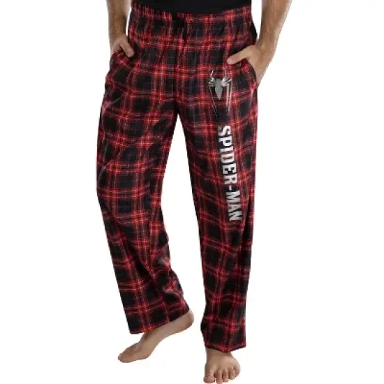 Marvel Comics Men's Spider-Man Plaid Loungewear Pajama Pants Red Plaid image {3}