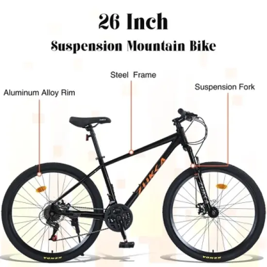 YONWAY 26 Inch 24 Speed Steel Frame Mountain Bike with Suspension Fork, Dual Disc Brake for Outdoor Cycling & All-terrain Adventures, Blue image {3}