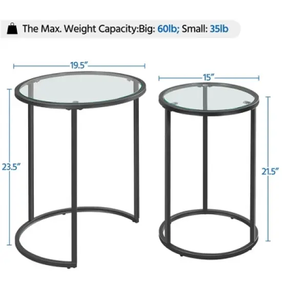 Yaheetech Round Nesting End Table Set with Metal Frame and Glass Top for Living Room image {2}