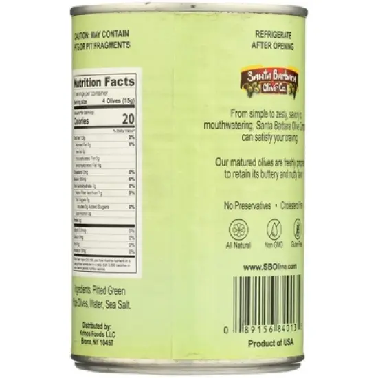 Santa Barbara Olive Co. California Pitted Green Olives Large - Case of 12/6 oz image {2}