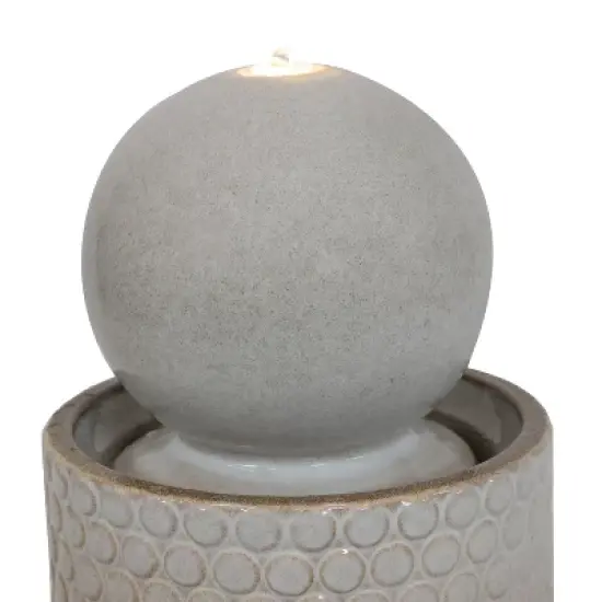 Sunnydaze Modern Orb on Circle-Pattern Base Ceramic Outdoor Fountain with LED Lights, Gray image {3}