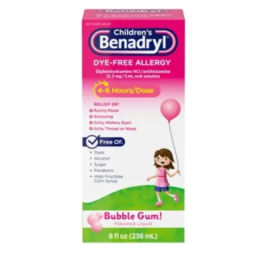 Children's Benadryl Dye-Free Allergy Liquid - Diphenhydramine HCl - Bubble Gum - 8 fl oz image {8}