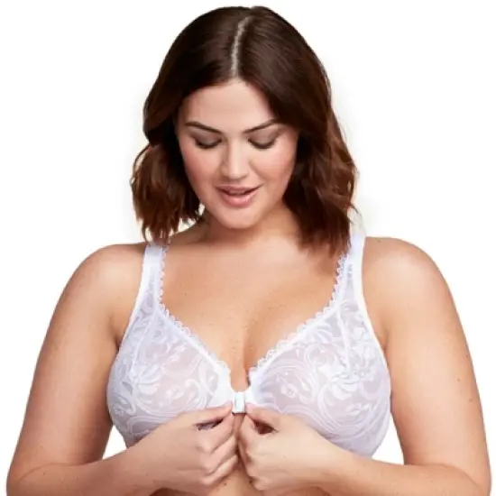 Glamorise Womens WonderWire Front-Closure Stretch Lace Underwire Bra 9245 White image {2}