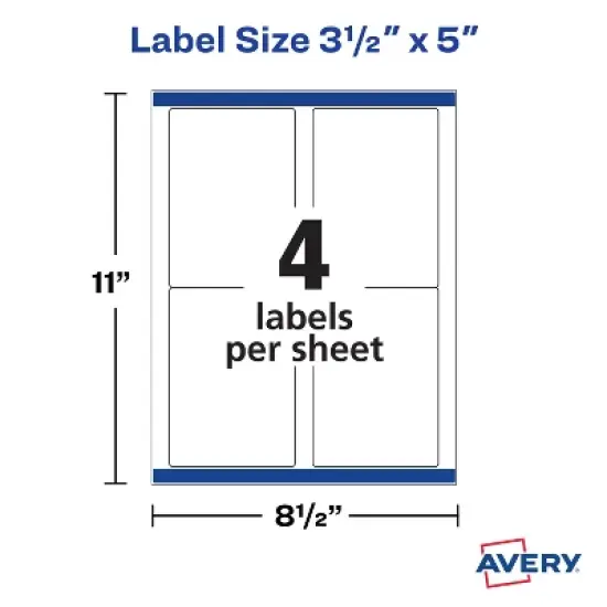 Avery Printable Shipping Labels with Sure Feed, 3-1/2" x 5", White, 400 Blank Mailing Labels for Laser Printers (5168) image {4}