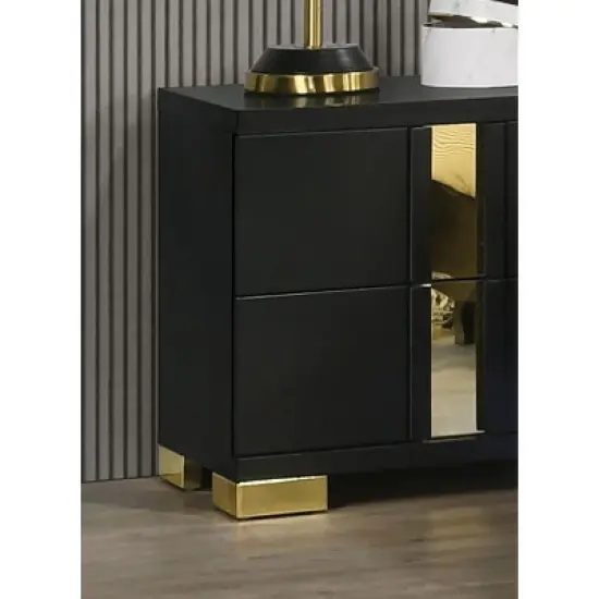 Sapphtopaz Contemporary Nightstand with 2 Drawers Unique Handle Bedside Table with Metal Legs & Acrylic Trim Night Stand for Bedroom,Living Room image {2}