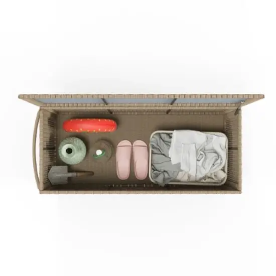 Outsunny 83 Gallon Deck Box, Large Outdoor Storage Chest, PE Wicker Trunk for Outside on Wheels for Garden Tools & Pool Toys image {4}