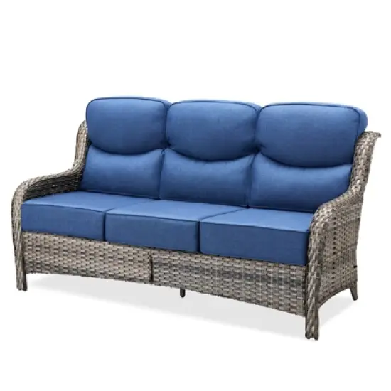 Belord 6" Thick Cushion High Back Outdoor Wicker Patio Sofa, All Weather Wicker Furniture 3-Seater Sofa Patio Couch for Porch image {12}