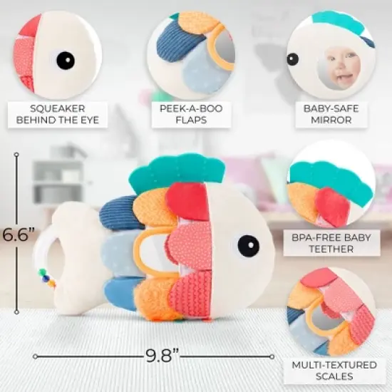 Soft Baby Sensory Toy with Tummy Time Mirror &ndash; Entertaining Fish Toy for Infants 0-12 Months with Rattle & Crinkle Paper &ndash; Perfect Baby Shower Gift image {2}