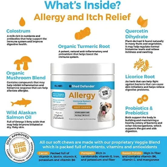 Shed Defender Allergy & Immune System Soft Chew Supplements for Dogs - Skin & Seasonal Allergy Relief - 90 ct. image {2}