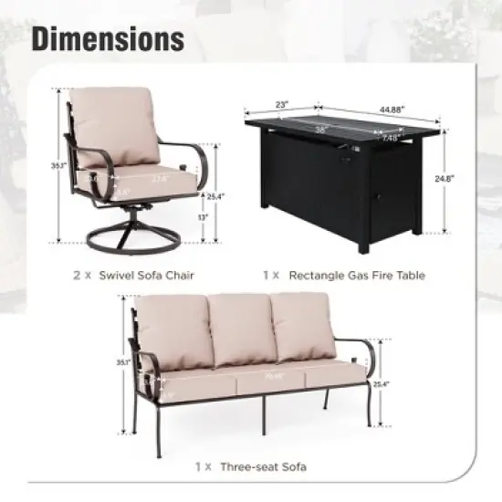 Captiva Designs 4pc Extra Large Metal Outdoor Patio Fire Pit Set with Swivel Pattern-back Chairs image {1}