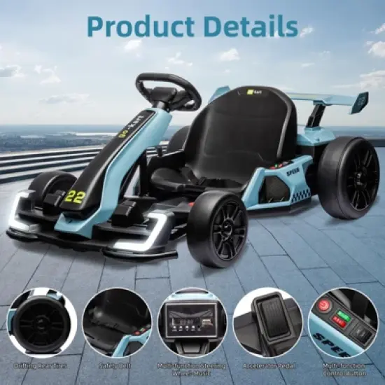 Kids Go Kart,24V  Electric Drift Kart Car with Adjustable Seat,IDE On Toy with 4 Speed Mode,Big Battery for Age 6-12 image {4}