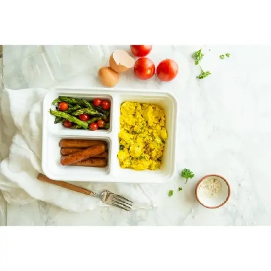 GoodCook Meal Prep 3 Compartment Rectangle Containers + Lids - 4Cups - 20pcs/10ct - White image {4}