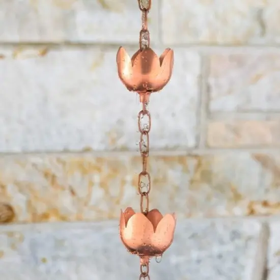 Marrgon Copper Rain Chain with Tulip Style Cups for Gutter Downspout Replacement image {6}