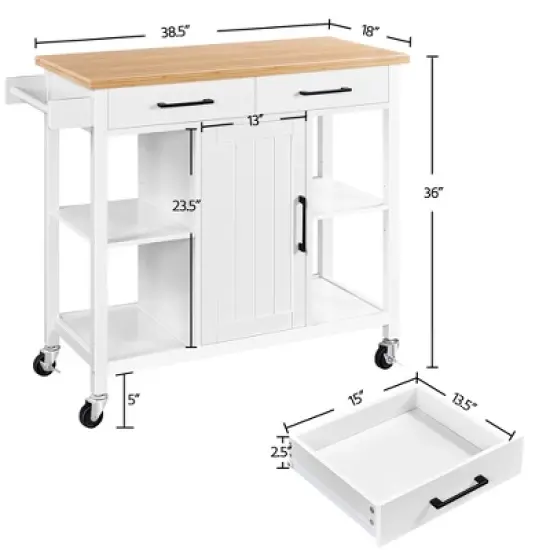 Yaheetech Mobile Kitchen Island Kitchen Trolley Cart with Adjustable Shelves White image {2}