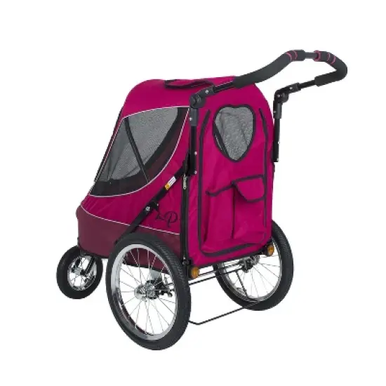 Petique All Terrain Pet Jogger Outdoor Stroller Wagon Cart with Large Bike Tires, Foam Grip Handle, and Tire Pump, Blazin' Berry image {2}