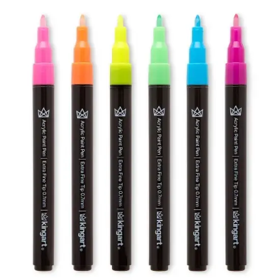 KINGART PRO Paint Pens Extra Fine Tip, 6 Neon Colors image {1}