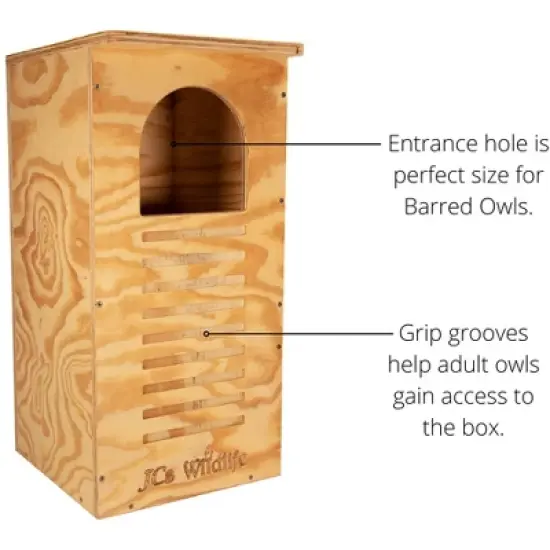 JCs Wildlife Barred Owl Nesting Box - Treated Exterior Grade Plywood - Mounting Hardware and Pine Shavings Included - Dedicated Clean Out Door for image {3}