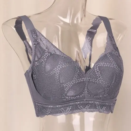 Agnes Orinda Women's Wirefree Comfortable Soft Push-Up Lace Trim Plunge Lingerie Bra image {3}