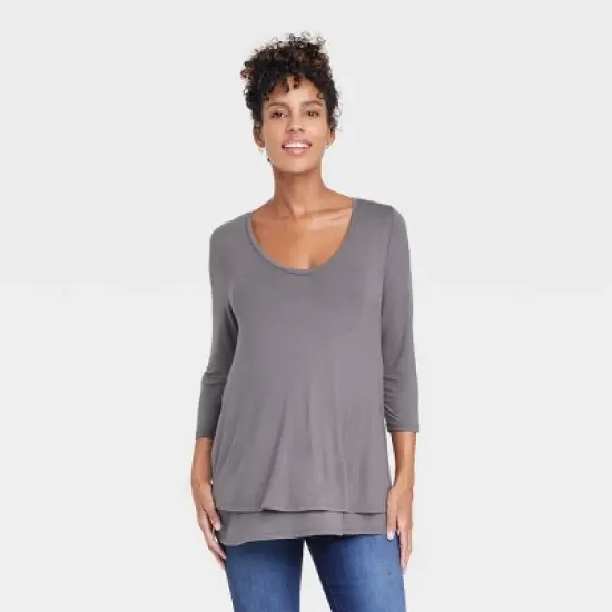 3/4 Sleeve Scoop Neck Nursing Maternity T-Shirt - Isabel Maternity by Ingrid & Isabel&trade; image {5}