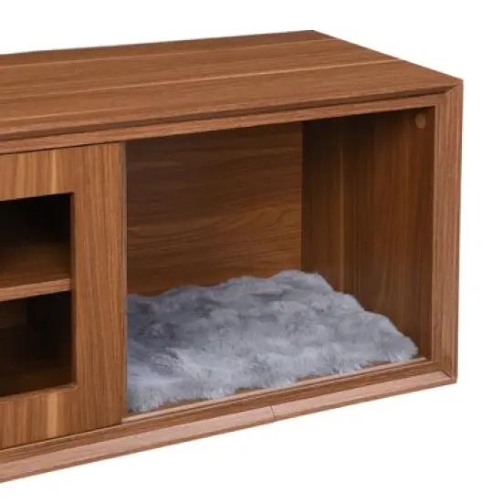 Gulches Walnut Mid-Century Modern Pet Friendly TV Stand with Extendable Table image {6}