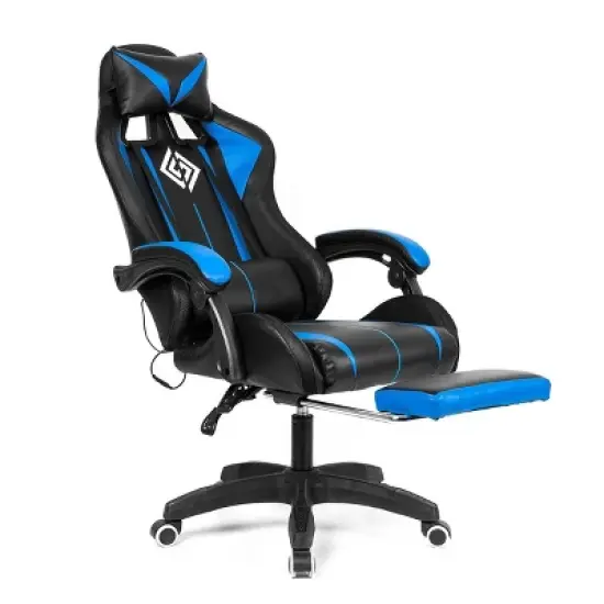 Hoffree Comfort Massage Racing Gaming Chair Ergonomic Office PC Chair with Footrest & RGB Light image {8}
