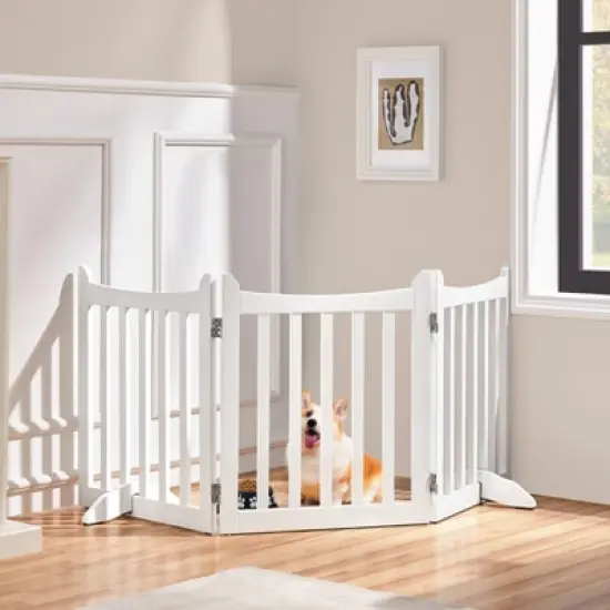 Yaheetech 24inch Tall Freestanding Wooden Pet Gate with Door, White image {1}