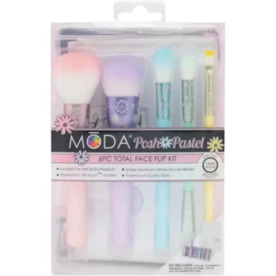 MODA Brush Posh Pastel Total Face 6pc Travel Sized Makeup Brush Flip Kit, Includes Powder, Complexion, and Highlighter Makeup Brushes image {11}