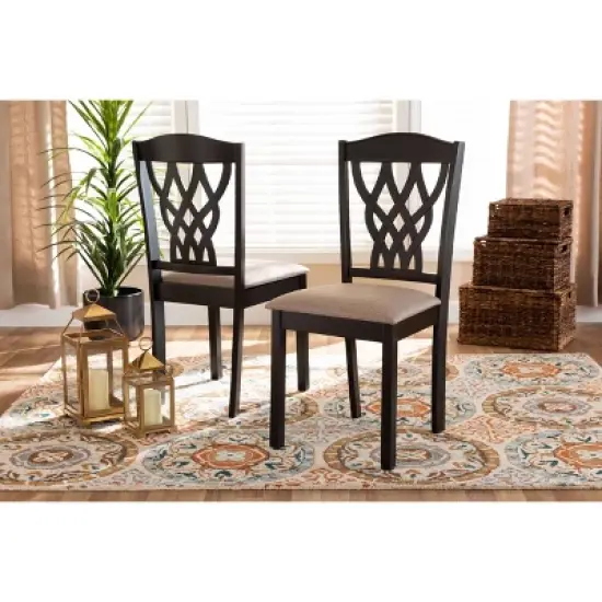2pc Delilah Fabric Upholstered and Wood Dining Chairs - Baxton Studio image {8}
