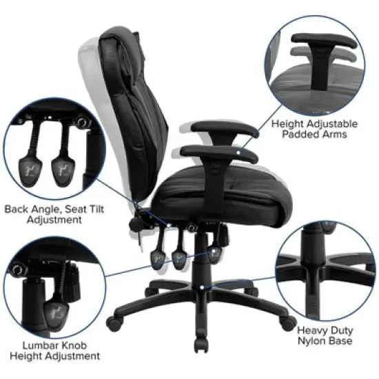 Executive Lumbar Support Swivel Office Chair Black Leather - Flash Furniture image {4}