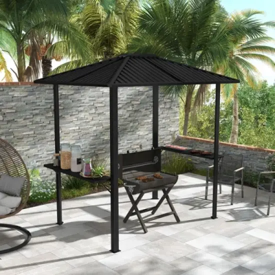 Outsunny 6' x 8' Hardtop BBQ Gazebo, Grill Gazebo with Metal Roof, Aluminum Frame and 2 Side Shelves image {1}