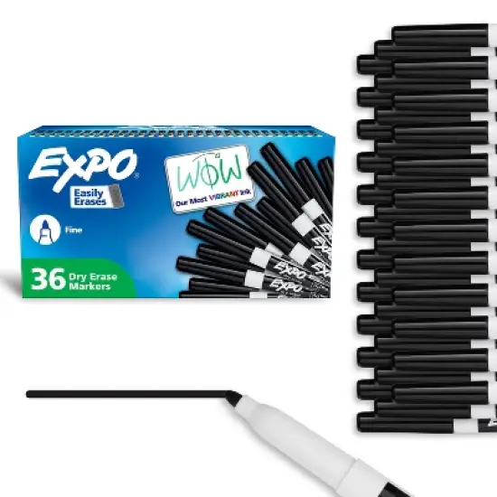 Expo 36ct Lo Odor Fine Point Markers Black: Thin Black Dry Erase, Art & Office, 6+ Years, 36 Pack image {7}
