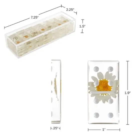 Acrylic Dominos Set - 28-Piece Domino Game with Display Box - Strategy Game, Tabletop Decoration and Modern Home Decor- Daisy image {1}