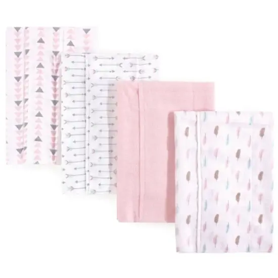 Luvable Friends Baby Girl Cotton Flannel Burp Cloths 4pk, Girl Feathers, One Size image {1}