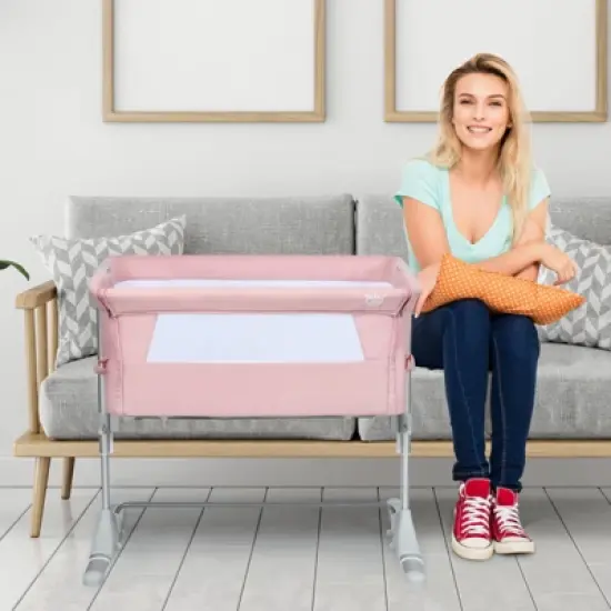 Infans Portable Baby Bedside Bassinet Infant Travel Bassinet Crib W/Carrying Bag Pink image {1}