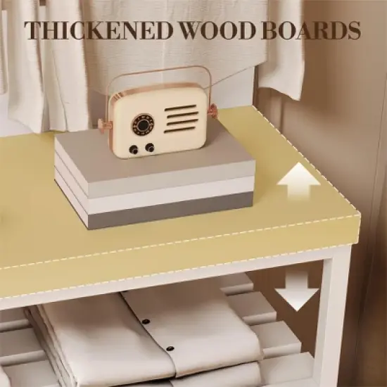 31.5" Hall Tree Entryway Table with Coat Rack, Console Table with 2-Tier Storage Shelves, Shoe Rack Organizer, 7 Hooks & Mesh Cabinet for Foyer/Door image {7}