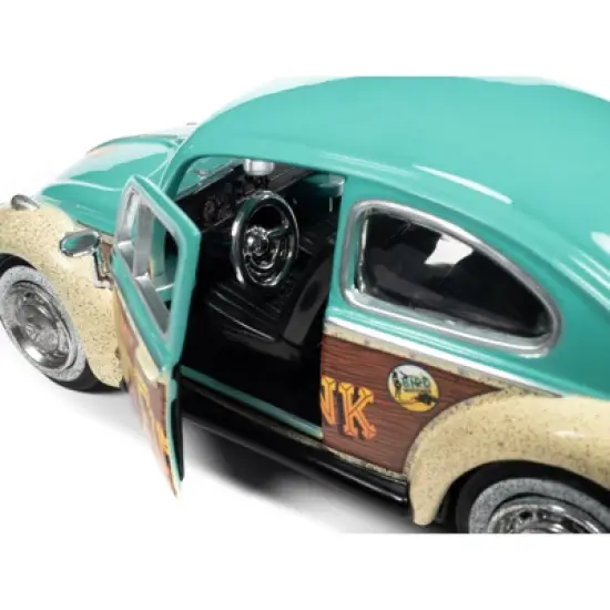 1966 Volkswagen Beetle "Happy Camper Rat Fink" w/Trailer Light Blue Dirty Version & Figure 1/24 Diecast Model Car by Auto World image {2}