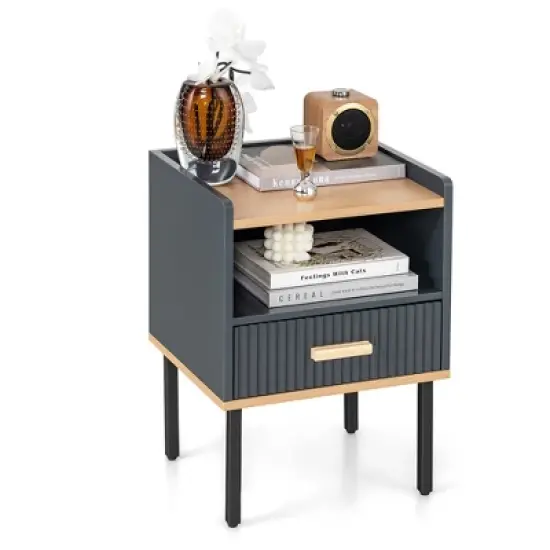 Costway Nightstand Bedside End Table with Drawer & Open Shelf for Living Room Bedroom image {10}