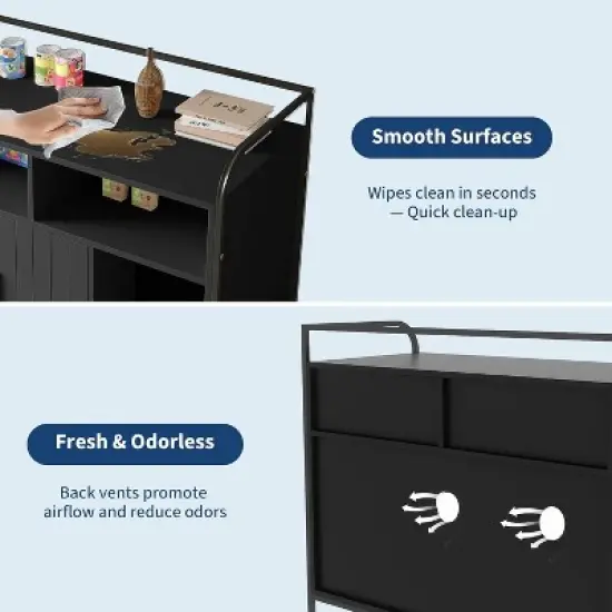 Nasitip Hidden Cat Litter Box Enclosure with Metal Frame & Storage Shelves, Modern Side Table Cat House, White/Black image {5}