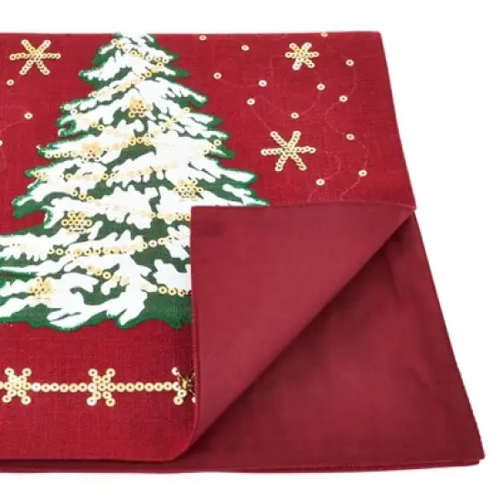 Saro Lifestyle Christmas Tree Design Holiday Table Runner, 13"x72", Red image {1}