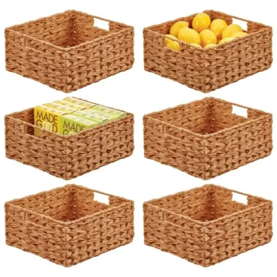 mDesign Woven Farmhouse Pantry Food Storage Bin Basket Box - 3 Pack - Gray Ombre image {9}