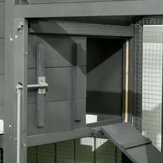 Resenkos Rabbit Hutch, Duck Cage Hutch,Rabbit Coop,Rabbit House 83" 2 Story Deluxe XL Wooden Rabbit Hutch Big Bunny Cage w/ Ladder and Run Natural image {9}