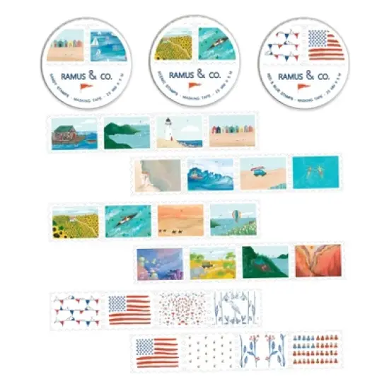 Everyday Masking Tape Roll of Perforated Stamps by Ramus & Co - 3ct Rolls, "Sandy" + "Scenic" + "Red & Blue" image {4}
