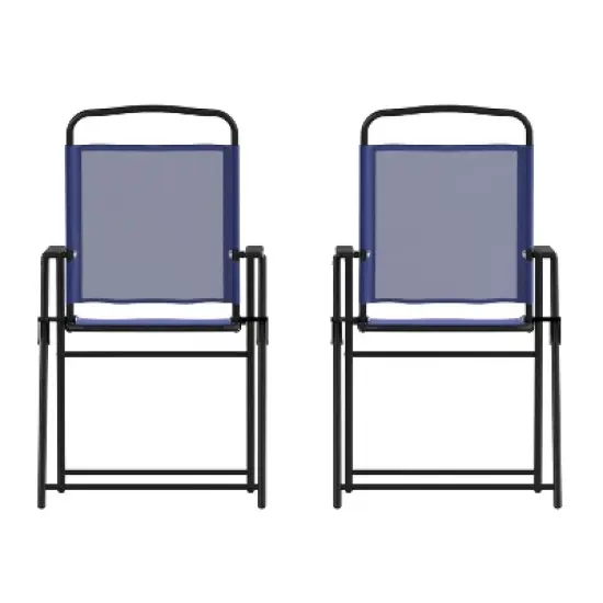 Flash Furniture Set of 2 Mystic Folding Patio Sling Chairs, Outdoor Textilene Lawn Chairs with Armrests image {12}