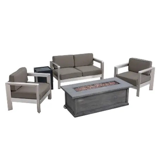 Christopher Knight Home Albion Outdoor Aluminum 4 Seater Chat Set with Fire Pit image {13}