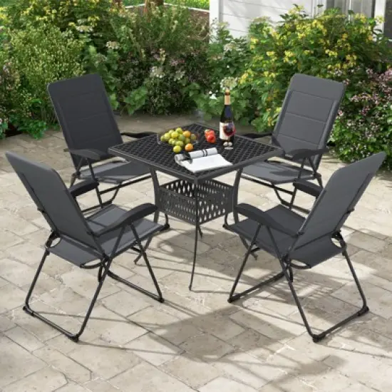 Tangkula 2PCS Patio Folding Chairs Back Adjustable Reclining Padded Garden Furniture image {3}