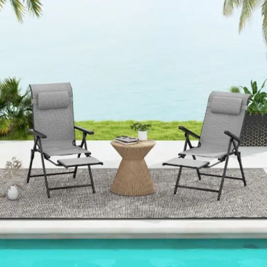 Tangkula Folding Patio Chairs Set of 2 Lounge Chairs w/ 10-Level Adjustable Backrests image {1}