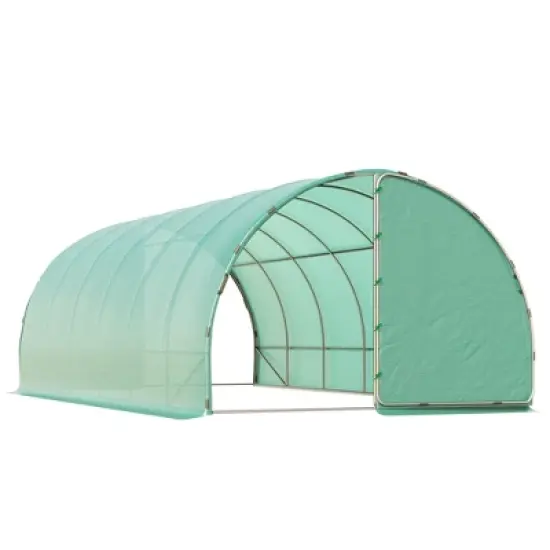 Outsunny 20' x 10' x 7' Walk-In Tunnel Greenhouse, Extra-Large Garden Hot House Kit with 2 Hinged Doors, Reinforced Steel Frame, PE Cover, Green image {3}