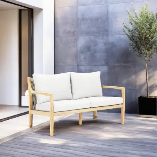 Moda Furnishings Acacia Wood Patio Outdoor Loveseat Sofa With Cushions image {2}