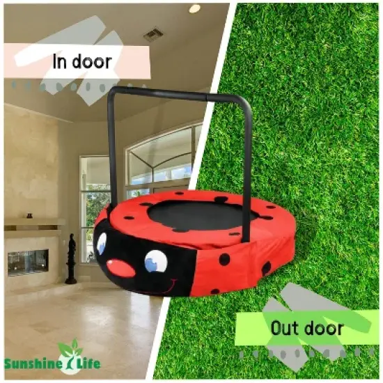 Hachikiko Black & Red Ladybug Foldable Kids Trampoline - Indoor/Outdoor Bouncer for Ages 3-7, Safe Iron Frame image {2}