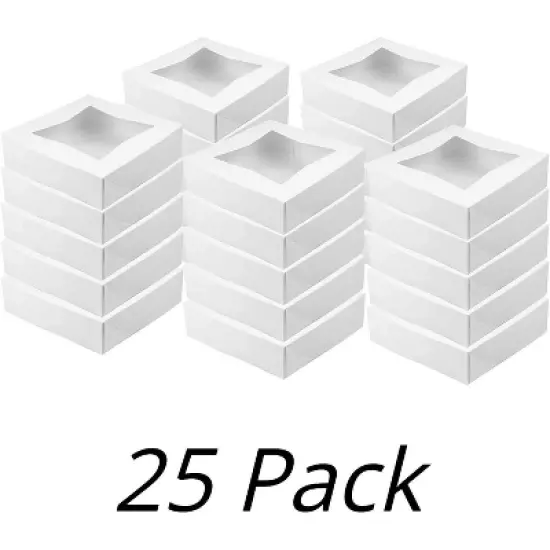 O'Creme White Bakery Boxes with Window 25 Pack, Display Pies, Pastries, Pie Pastry Container Carrier (25, 9" x 9" x 2.5"H) image {3}